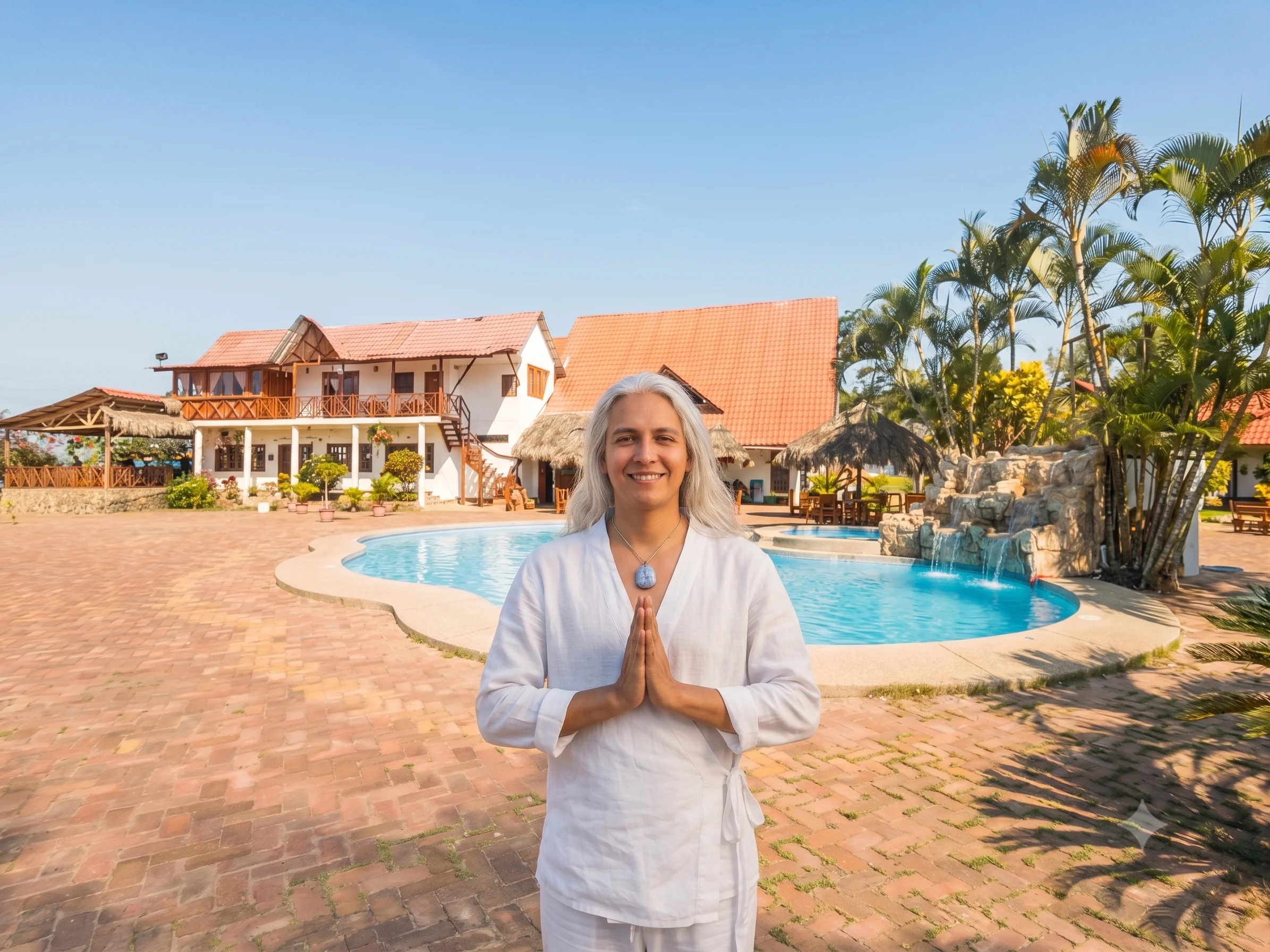 Tropical gardens and cabins at Oceanic Hostería facing the Pacific